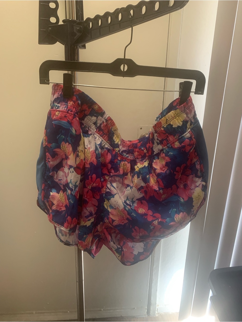 Floral Satin Lounge Shorts in Navy with Pink flowers